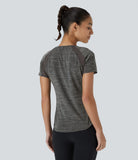 Raglan Sleeve Contrast Mesh Curved Hem Workout Sports Top - PURE-YOGA