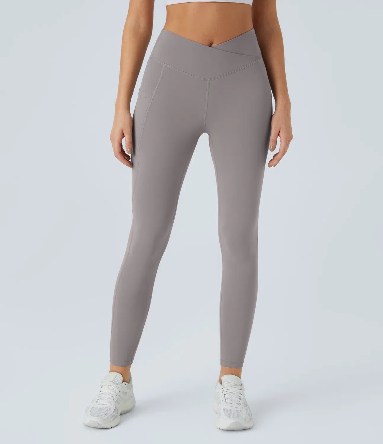 Softlyzero™ High Waisted Crossover Side Pocket Yoga 7/8 Leggings-UPF50+ - PURE-YOGA