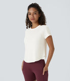 Contrast Mesh Split Hem Short Sleeve Cool Touch Yoga Sports Top-UPF50+ - PURE-YOGA