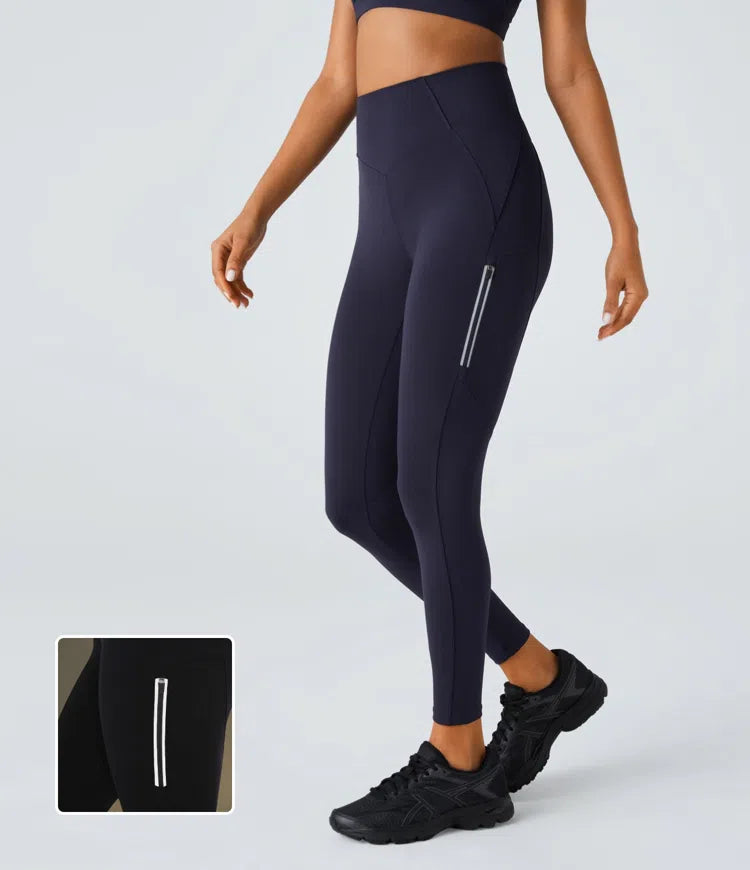 SpeedWave™ High Waisted Reflective Line Zipper Pocket Quick Dry 7/8 Workout Leggings - PURE-YOGA