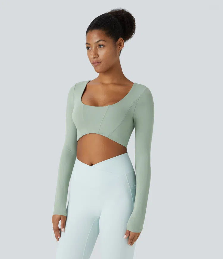 Softlyzero™ U Neck Long Sleeve Cropped Yoga Sports Top - PURE-YOGA