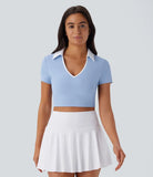 Softlyzero™ QuickDry Color Block Collared Cropped Tennis Sports Top - PURE-YOGA