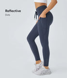 Pure-Yoga UltraSculpt™ Reflective Ribbed High Waisted Drawstring Side Pocket Running 7/8 Leggings - PURE-YOGA