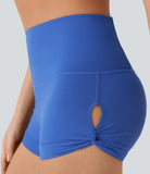 Softlyzero™ High Waisted Back Pocket Cut Out Twisted Yoga Biker Shorts 2.5''-UPF50+ - PURE-YOGA