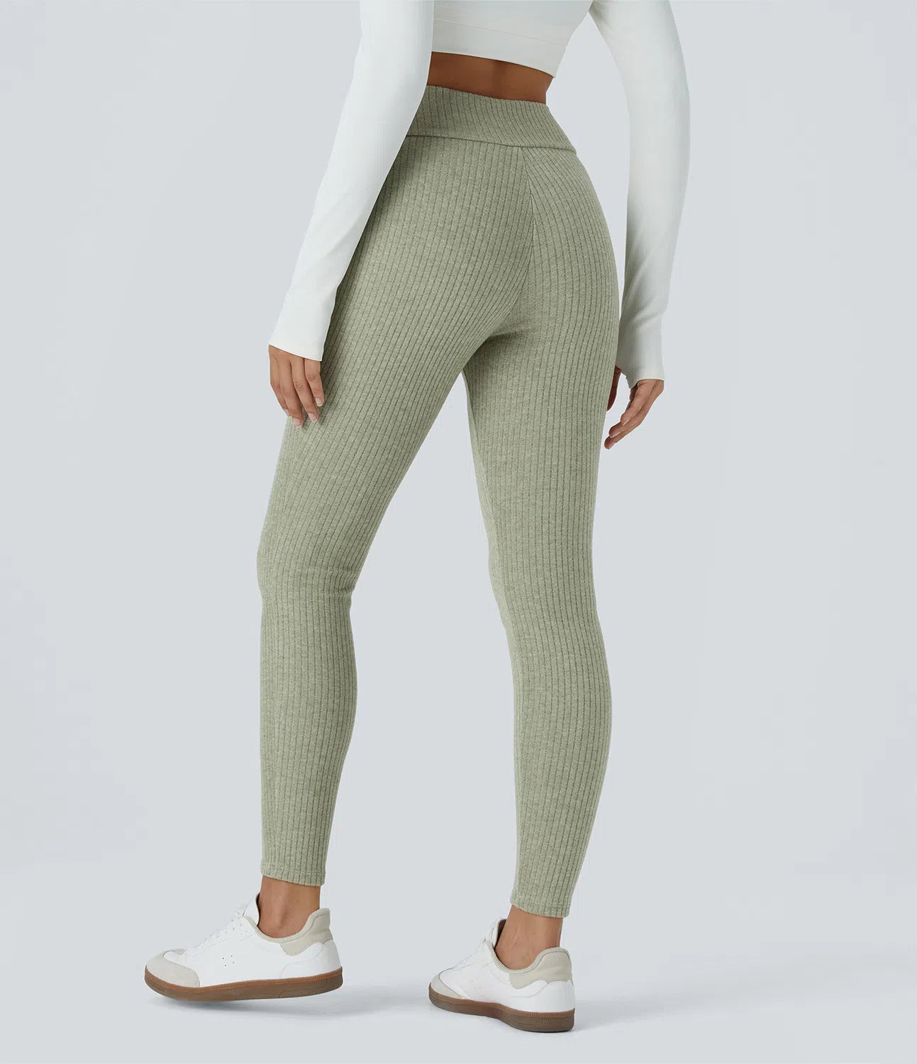 Ribbed Knit Crossover High Waisted 7/8 Casual Leggings - PURE-YOGA