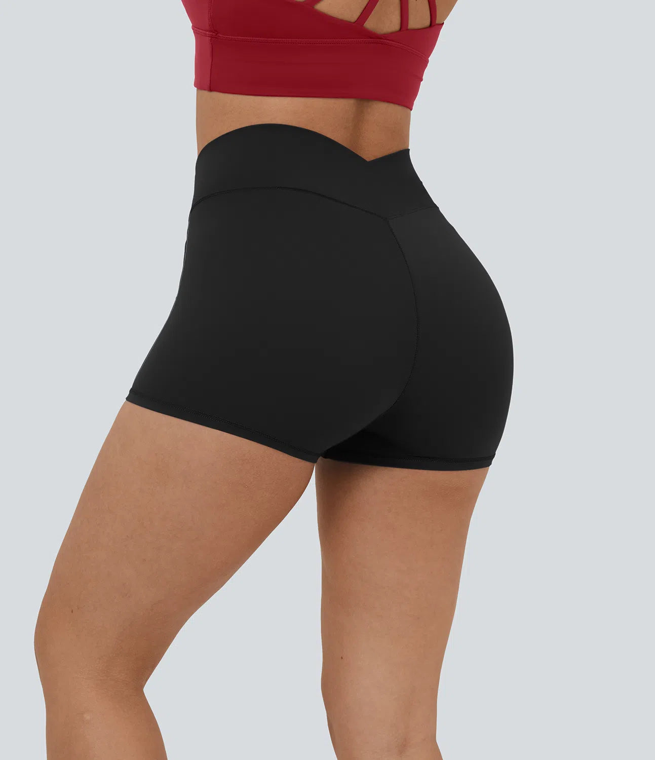Softlyzero™ High Waisted Crossover Plain Yoga Biker Shorts 3''-UPF50+ - PURE-YOGA