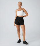 Breezeful™ High Waisted Pocket Contrast Mesh Curved Hem 2-in-1 Quick Dry Running Shorts - PURE-YOGA