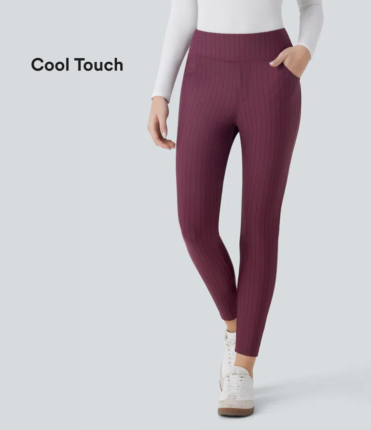 High Waisted Side Pocket Stripe 7/8 Cool Touch Work Leggings - PURE-YOGA