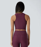 Ruched Stripe Cropped Cool Touch Yoga Sports Top - PURE-YOGA