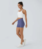 Ribbed Knit High Waisted Crossover Side Pocket Yoga Biker Shorts 3.5'' - PURE-YOGA
