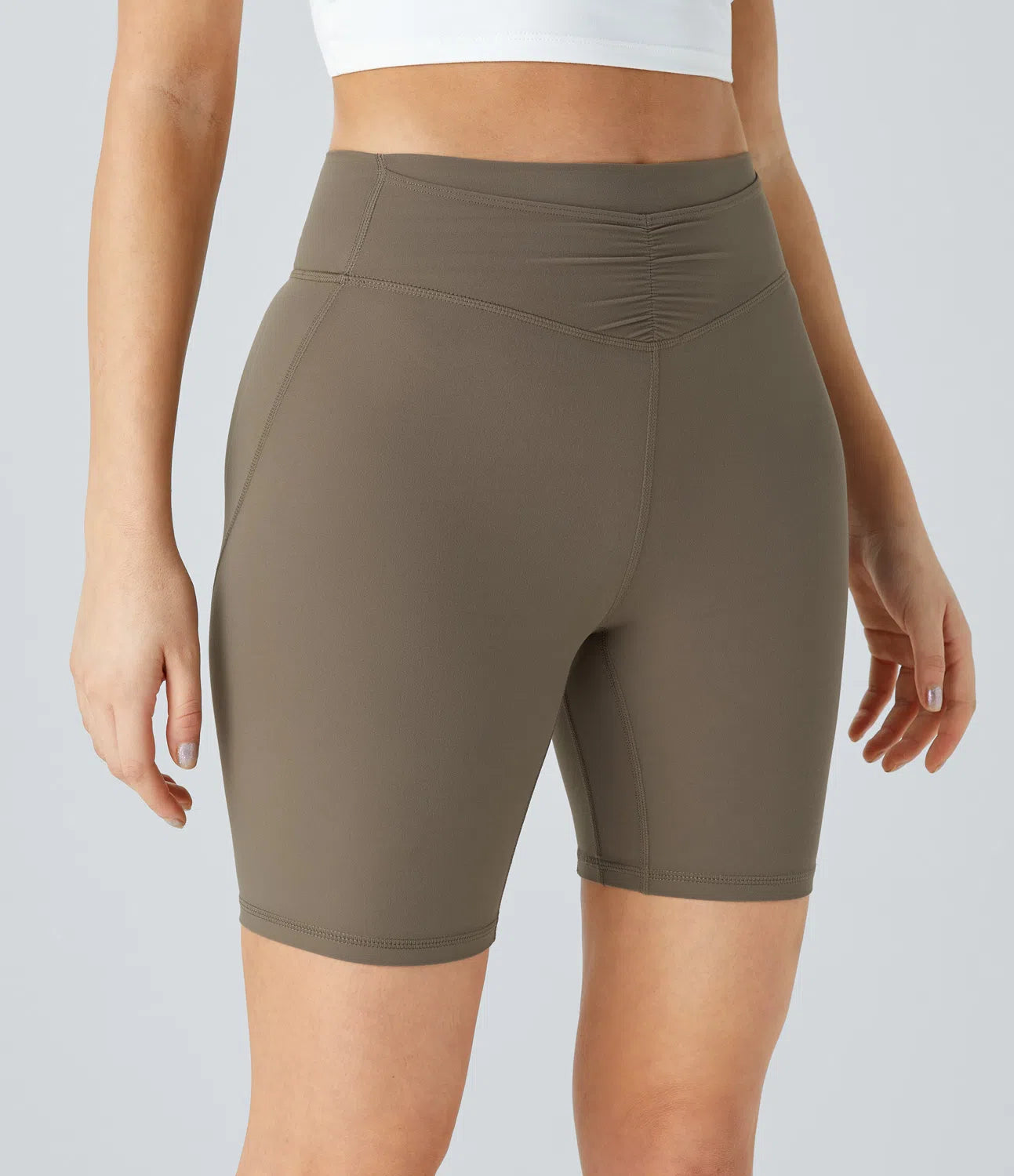 Pure-Yoga UltraSculpt™ High Waisted Front Pocket Ruched Butt Lifting Training Biker Shorts 7'' - PURE-YOGA