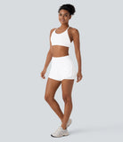 Softlyzero™ Airy High Waisted Ruched Multiple Pockets Curved Hem 2-in-1 Cool Touch Yoga Shorts - PURE-YOGA