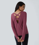 Backless Crisscross Cut Out Thumb Hole Yoga Sports Top - PURE-YOGA
