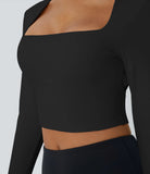 Softlyzero™ Plush Square Neck Backless Long Sleeve Thumb Hole Cropped Yoga Sports Top - PURE-YOGA