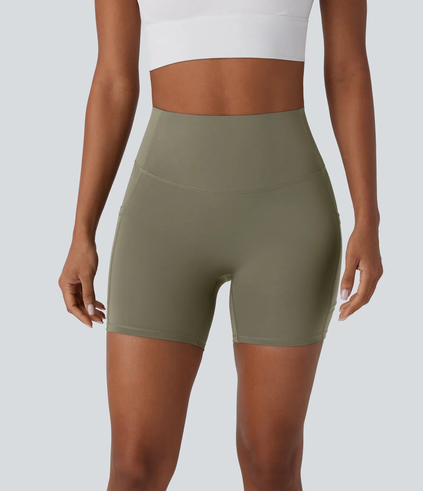 SpeedWave™ SoCinched High Waisted Tummy Control Butt Lifting Side Pocket Contrast Mesh Quick Dry Workout Biker Shorts 5'' - PURE-YOGA