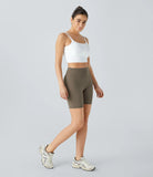 Pure-Yoga UltraSculpt™ High Waisted Front Pocket Ruched Butt Lifting Training Biker Shorts 7'' - PURE-YOGA