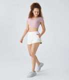 Reversible Mid Rise Side Pocket Color Block Workout Shorts - PURE-YOGA