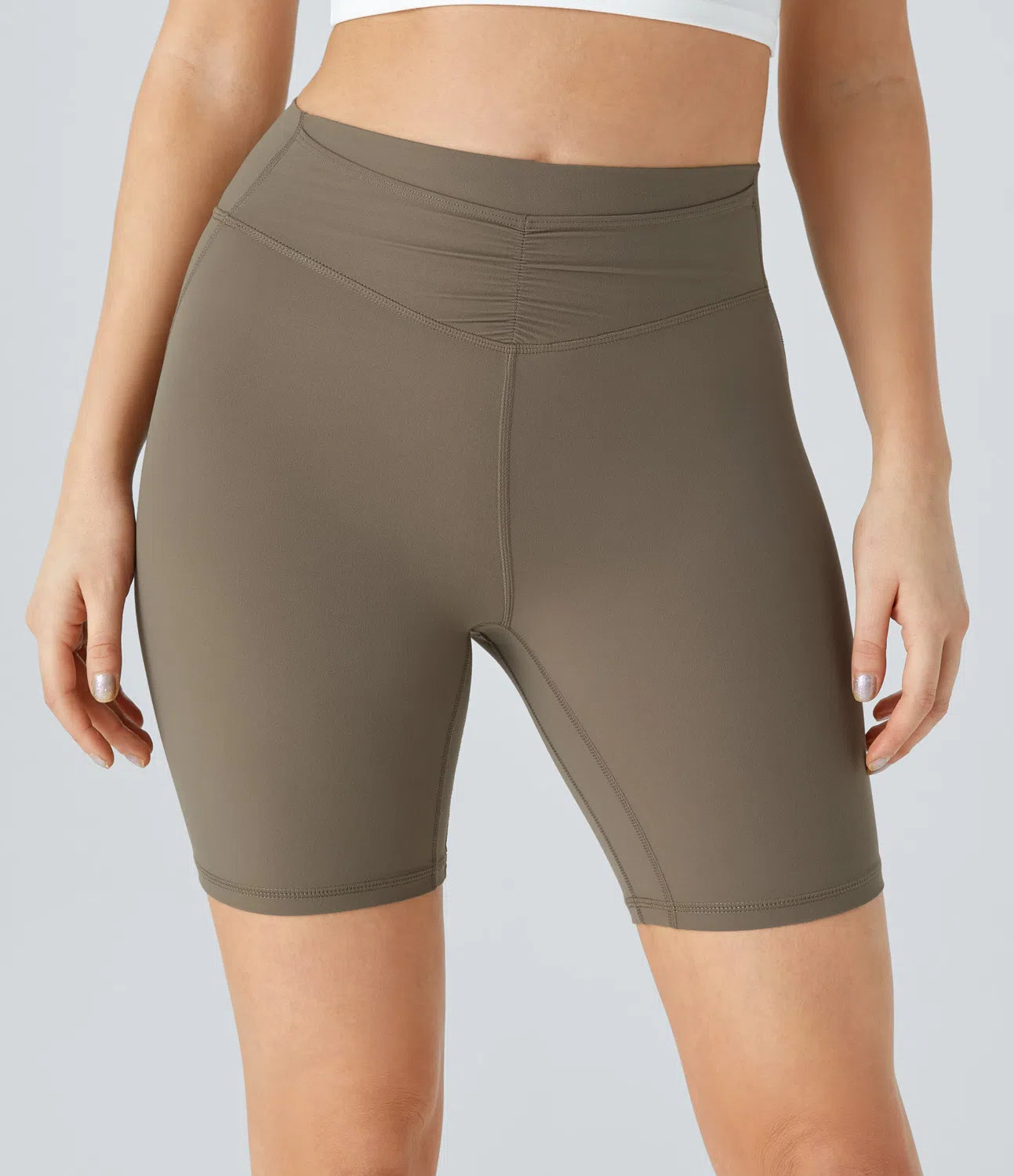 Pure-Yoga UltraSculpt™ High Waisted Front Pocket Ruched Butt Lifting Training Biker Shorts 7'' - PURE-YOGA