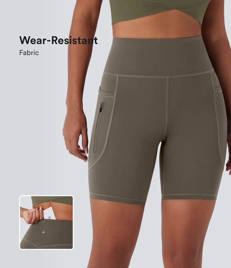 Wear-Resistant High Waisted Multiple Pockets Hiking Biker Shorts 7'' - PURE-YOGA