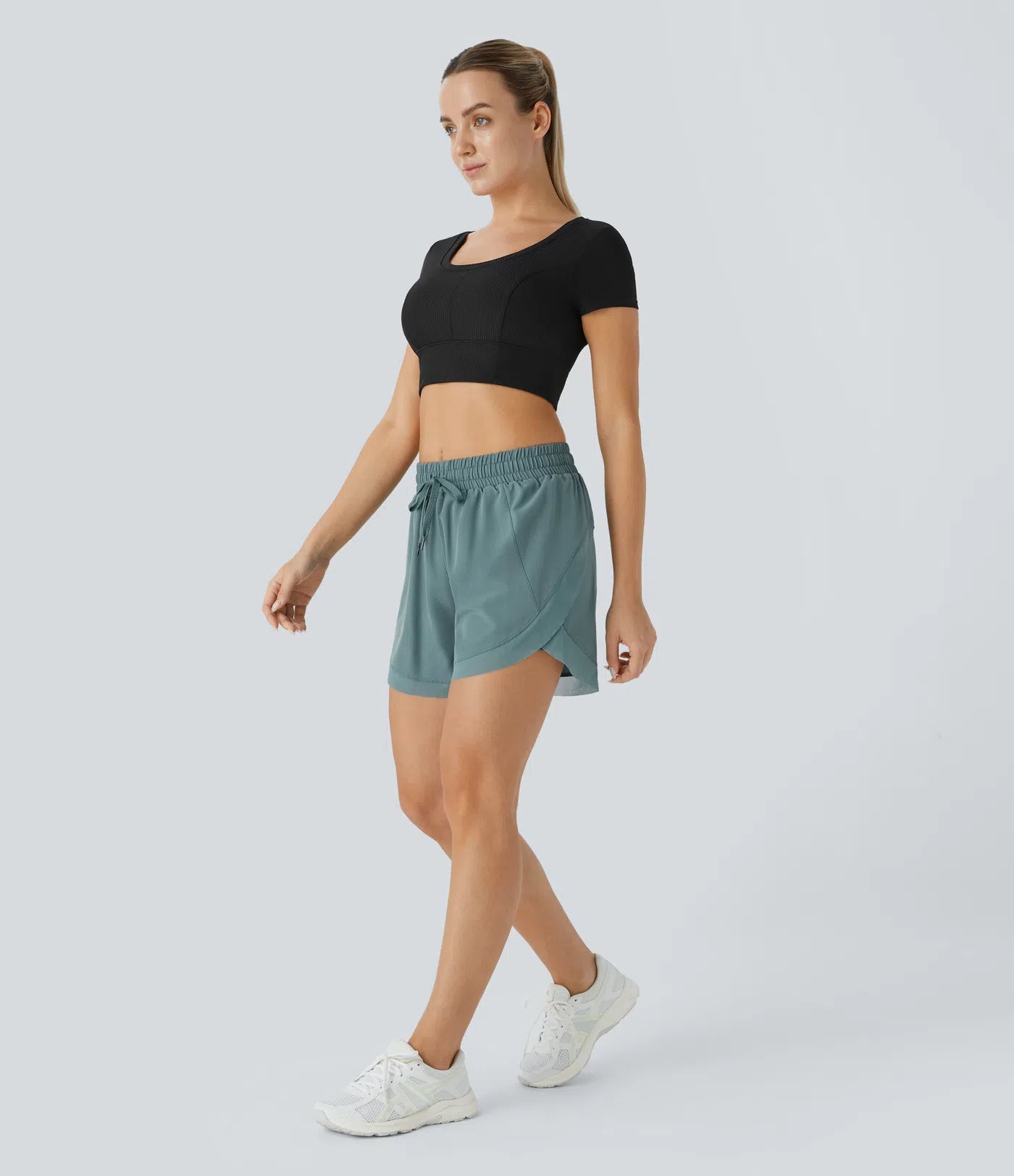 Mid Rise Drawstring Contrast Mesh 2-in-1 Flowy Running Shorts 5'' - PURE-YOGA