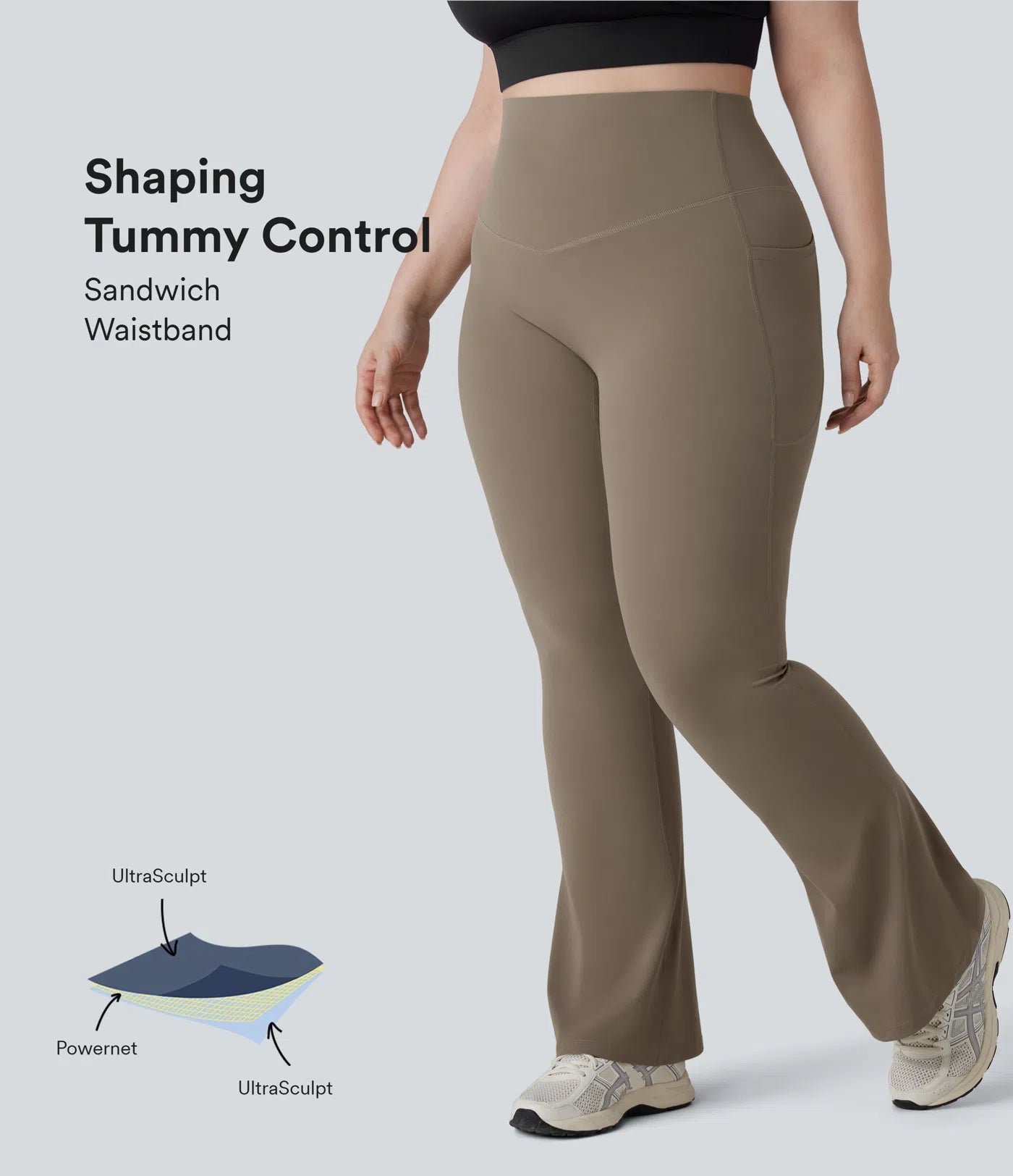 SoCinched High Waisted Tummy Control Side Pocket Shaping Yoga UltraSculpt Bootcut Plus Size Leggings - PURE-YOGA