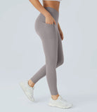 Softlyzero™ High Waisted Crossover Side Pocket Yoga 7/8 Leggings-UPF50+ - PURE-YOGA