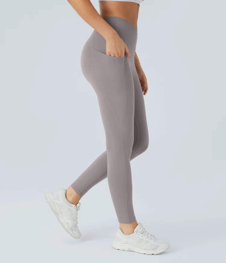 Softlyzero™ High Waisted Crossover Side Pocket Yoga 7/8 Leggings-UPF50+ - PURE-YOGA