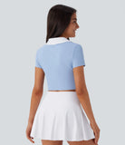 Softlyzero™ QuickDry Color Block Collared Cropped Tennis Sports Top - PURE-YOGA