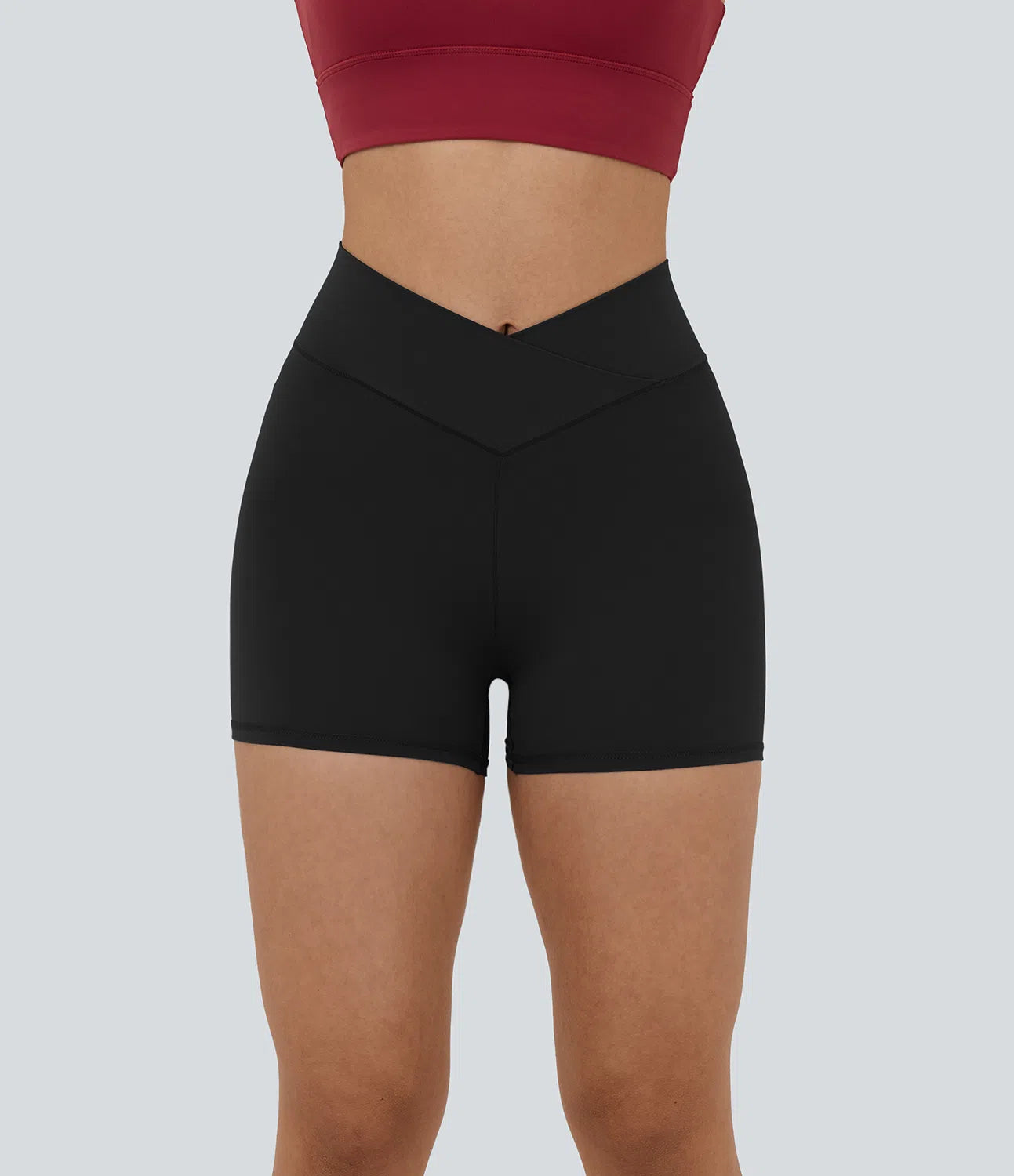 Softlyzero™ High Waisted Crossover Plain Yoga Biker Shorts 3''-UPF50+ - PURE-YOGA