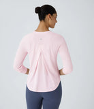 Round Neck Crossover Back High Low Curved Hem Hiking Sports Top - PURE-YOGA