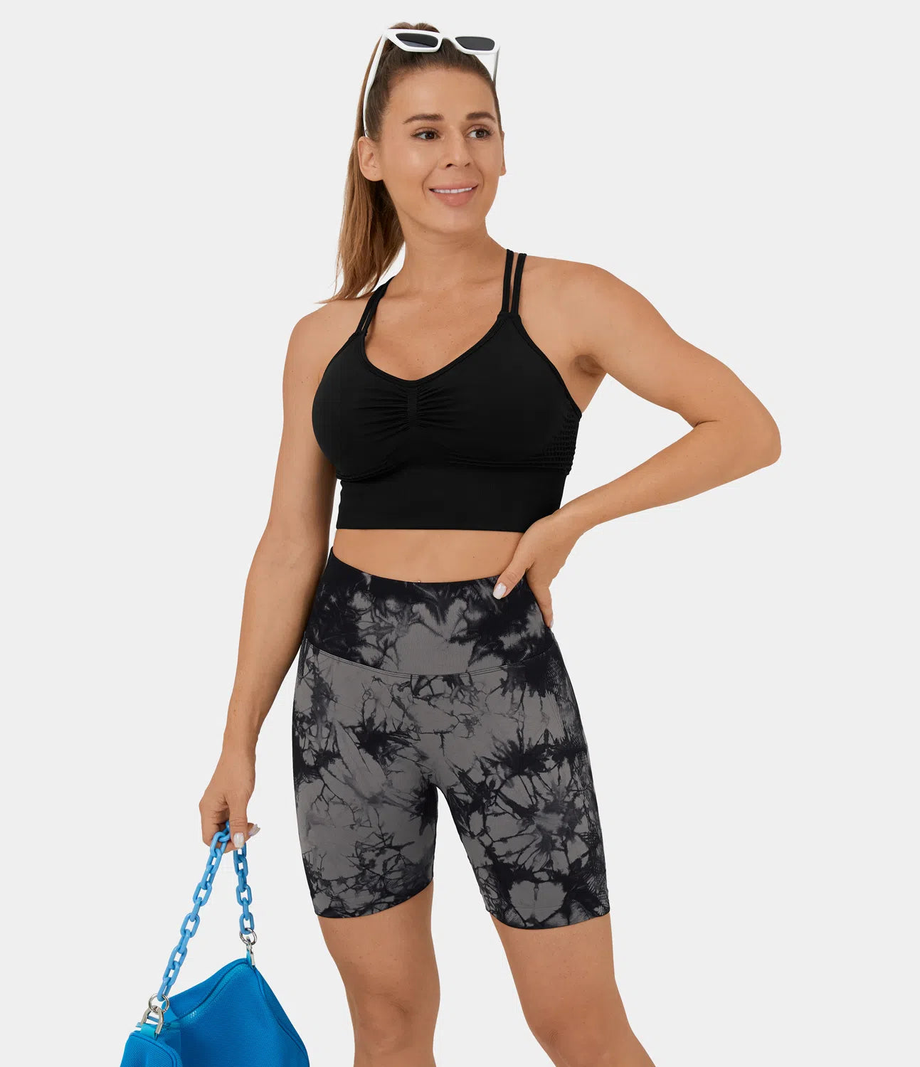 Seamless Flow High Waisted Ruched Tie Dye Yoga Biker Shorts - PURE-YOGA