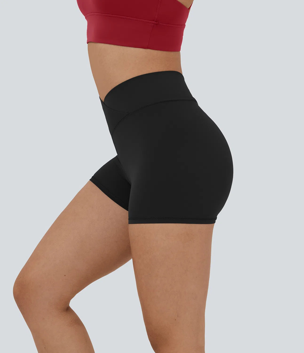 Softlyzero™ High Waisted Crossover Plain Yoga Biker Shorts 3''-UPF50+ - PURE-YOGA