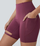 Softlyzero™ Airy High Waisted Side Pocket Adjustable Buckle Cool Touch Dance Biker Shorts 7'' - PURE-YOGA