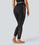 Softlyzero™ High Waisted Crossover Contrast Lace Back Pocket Yoga 7/8 Leggings-UPF50+ - PURE-YOGA