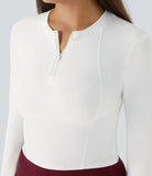 Softlyzero™ Plush Half Zip Long Sleeve Thumb Hole Cropped Golf Sports Top - PURE-YOGA