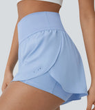 Softlyzero™ QuickDry High Waisted Reflective Dots Crossover Hem 2-in-1 Side Pockets Running Shorts - PURE-YOGA