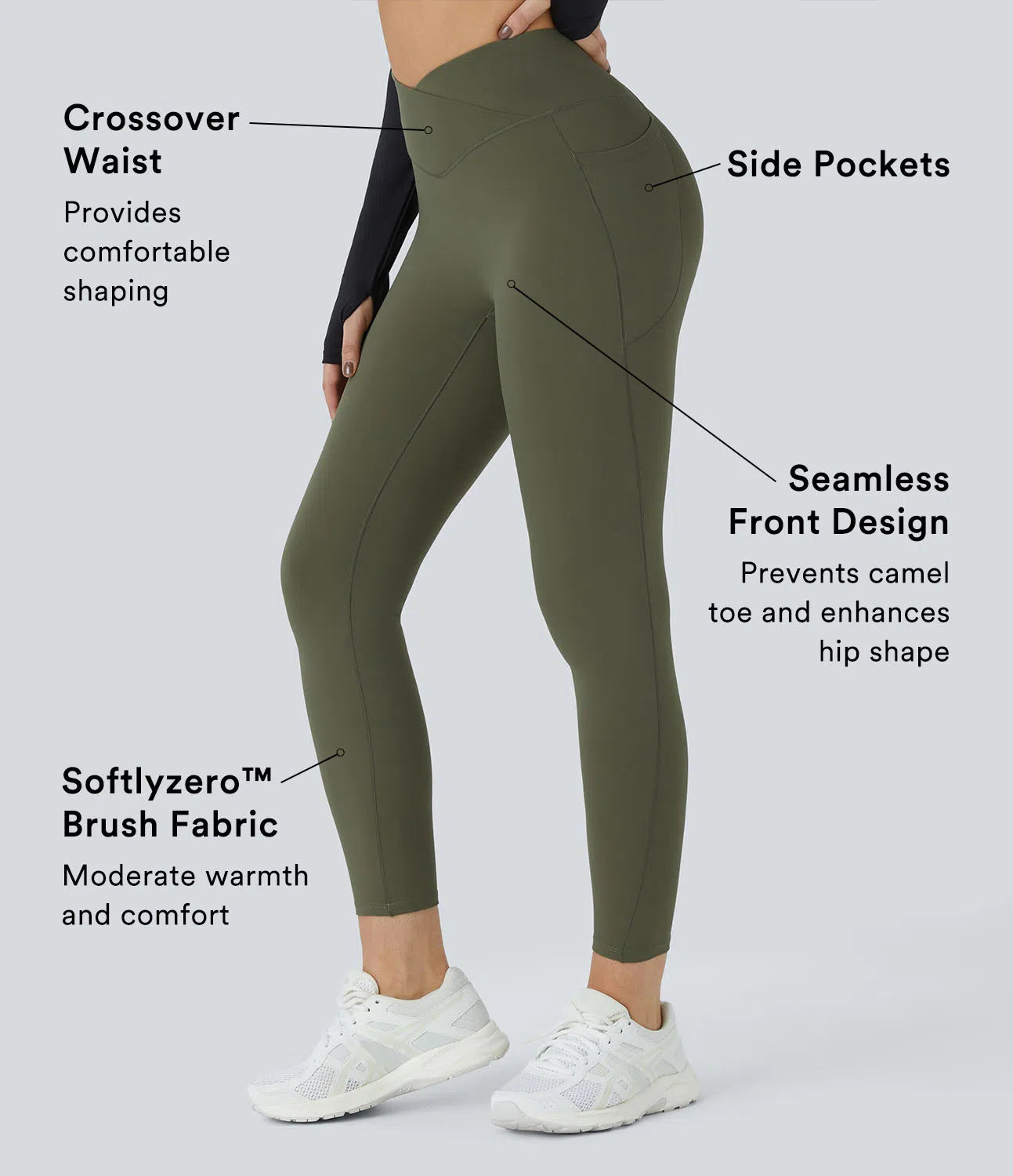 Softlyzero™ Plush Thermal High Waisted Crossover Side Pocket Yoga Leggings - PURE-YOGA