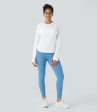Round Neck Thumb Hole Curved Hem Hiking Sports Top - PURE-YOGA