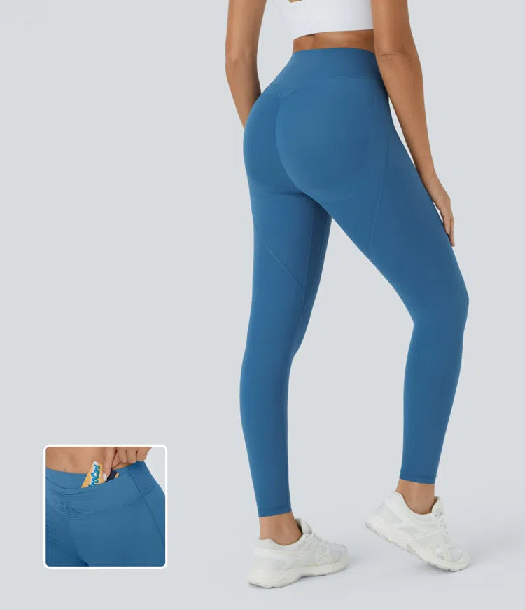 Pure-Yoga UltraSculpt™ High Waisted Front Pocket Ruched Butt Lifting Training 7/8 Leggings - PURE-YOGA