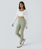 Ribbed Knit Crossover High Waisted 7/8 Casual Leggings - PURE-YOGA