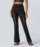 Softlyzero™ Plush High Waisted Contrast Mesh Casual Flare Leggings-UPF50+ - PURE-YOGA