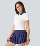 Polo Collar Half Zip Short Sleeve Tennis Sports Top - PURE-YOGA