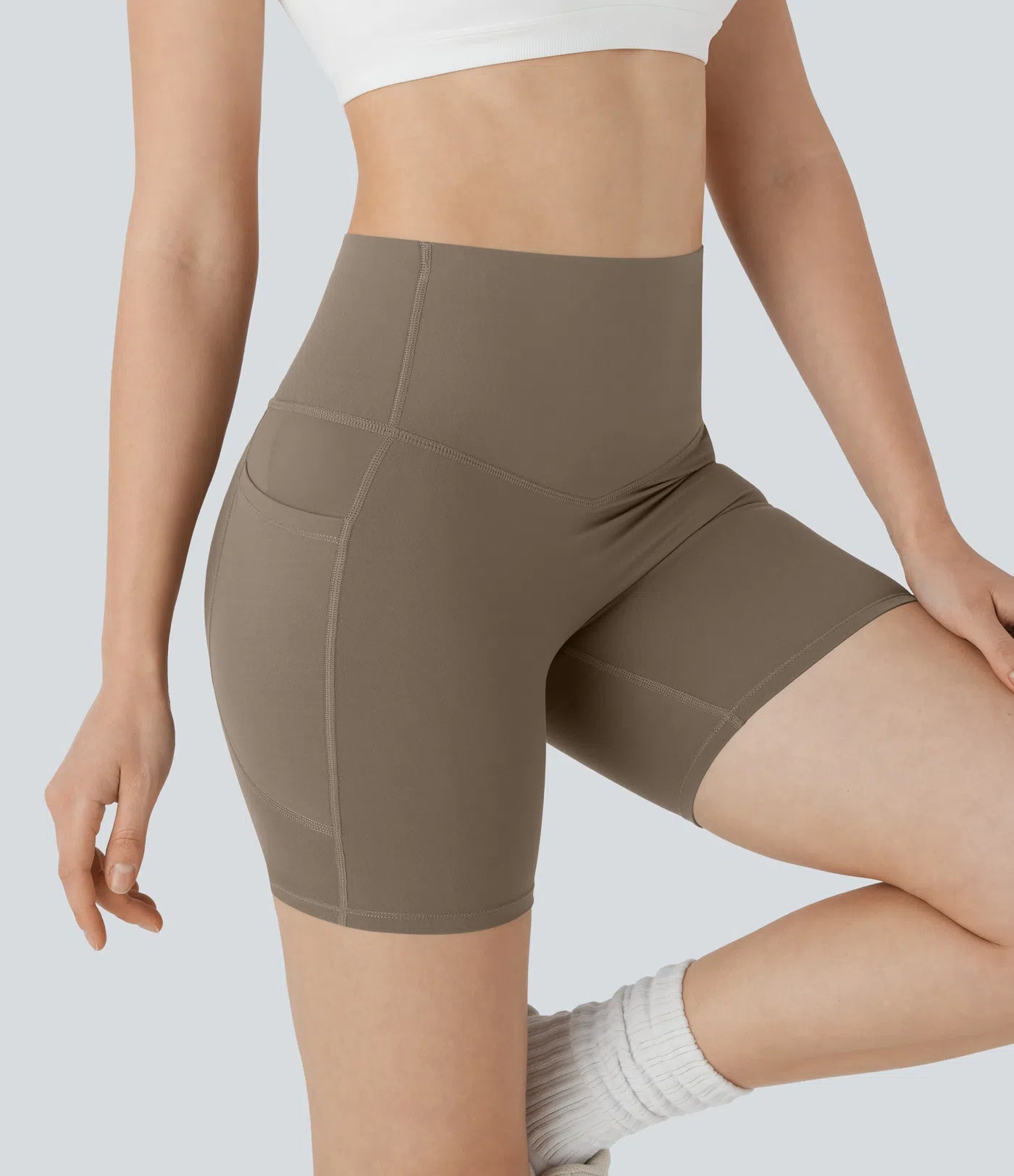 PURE-YOGA UltraSculpt™ SoCinched High Waisted Butt Lifting Tummy Control Side Pocket Shaping Training Biker Shorts 5'' - PURE-YOGA