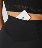 Softlyzero™ High Waisted Crossover Contrast Lace Back Pocket Yoga 7/8 Leggings-UPF50+ - PURE-YOGA