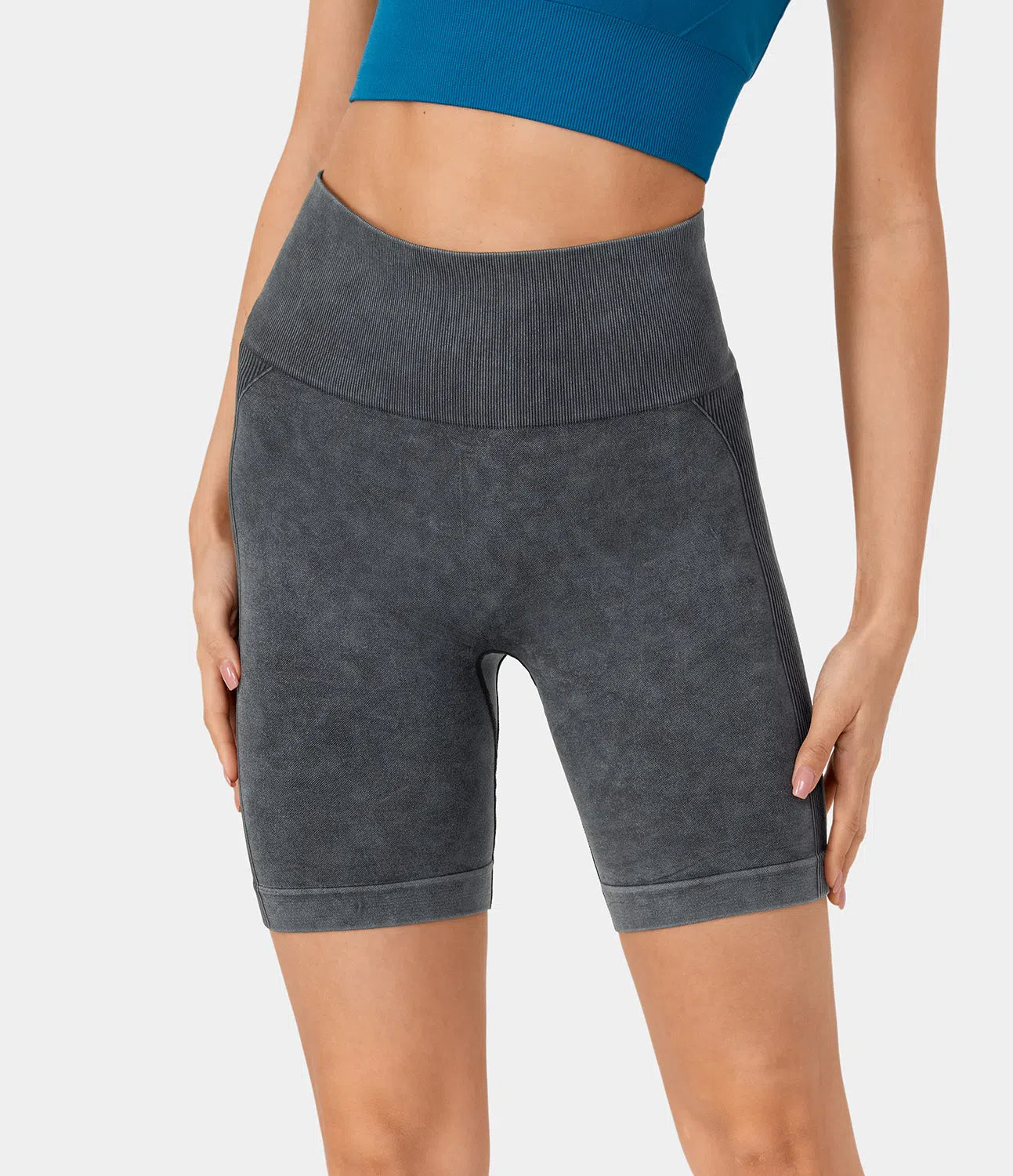 Seamless Flow High Waisted Ruched Workout Biker Shorts 6" - PURE-YOGA