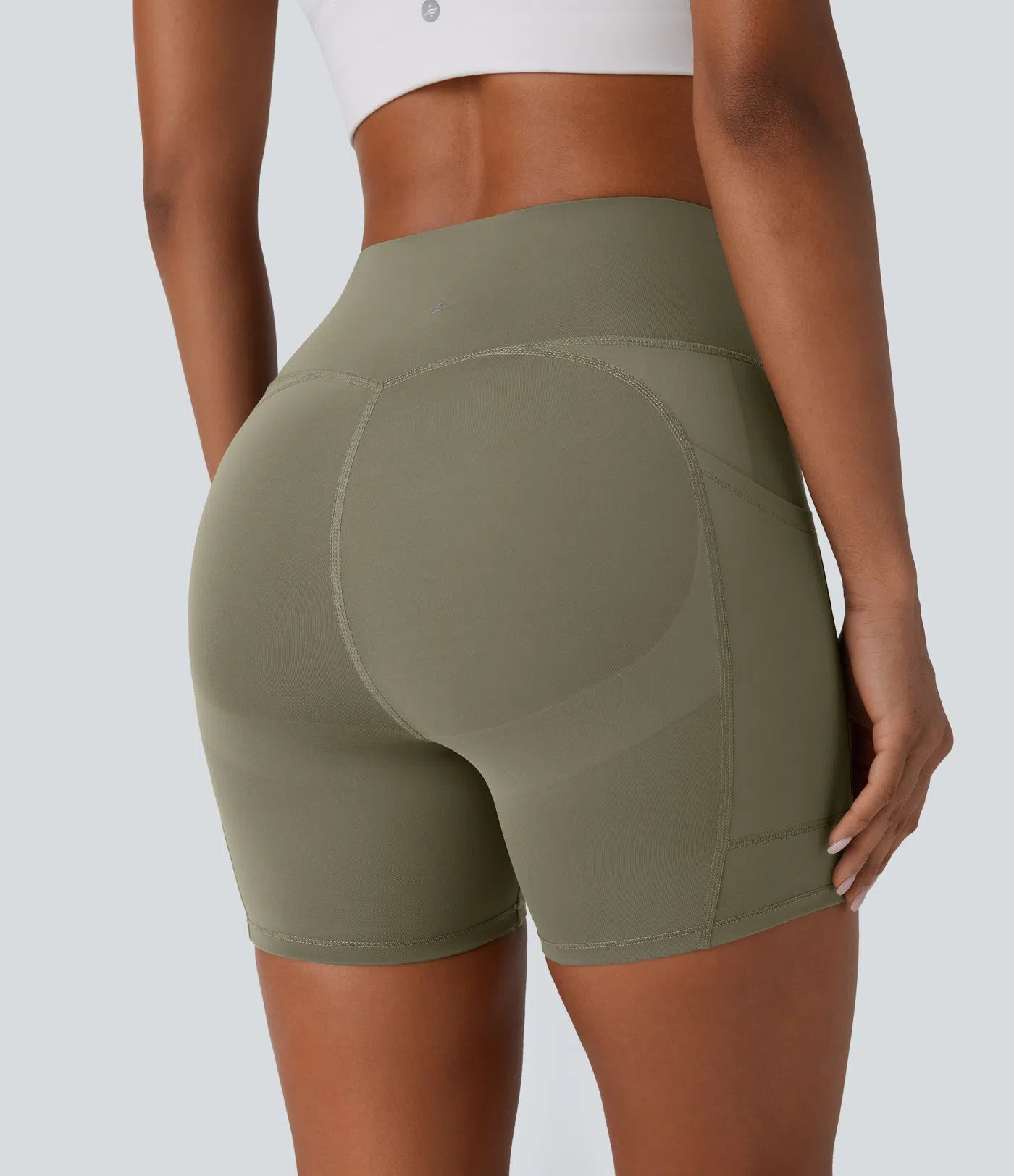 SpeedWave™ SoCinched High Waisted Tummy Control Butt Lifting Side Pocket Contrast Mesh Quick Dry Workout Biker Shorts 5'' - PURE-YOGA