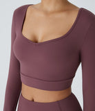 Softlyzero™ Plush Cut Out Twisted Thumb Hole Cropped Yoga Sports Top - PURE-YOGA