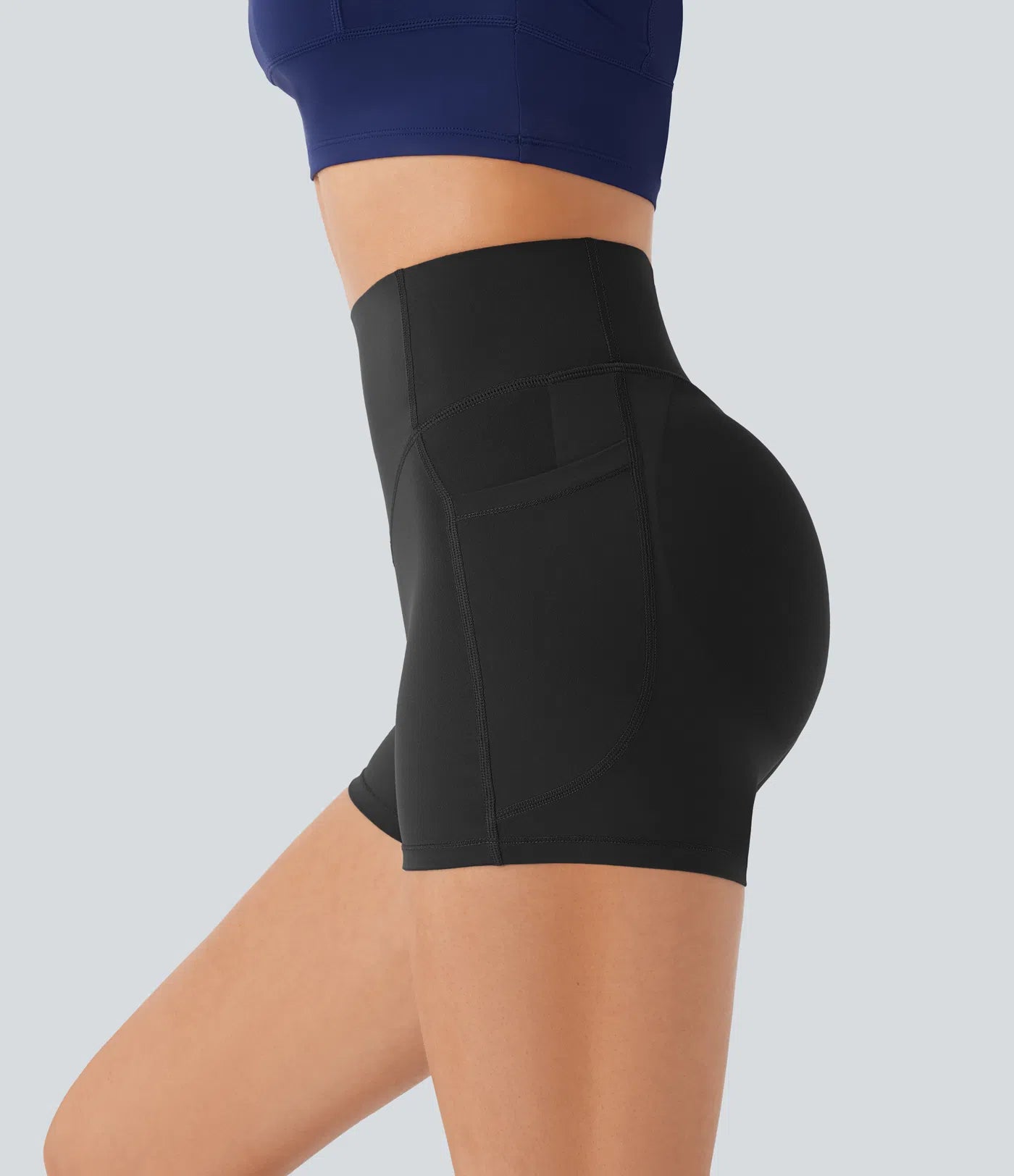 SoCinched High Waisted Scrunch Butt Lifting Tummy Control Side Pocket Shaping Workout UltraSculpt Biker Shorts 3'' - PURE-YOGA