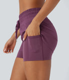 Breezeful™ Mid Rise Drawstring Multiple Pockets 2-in-1 Curved Hem Quick Dry Running Shorts - PURE-YOGA