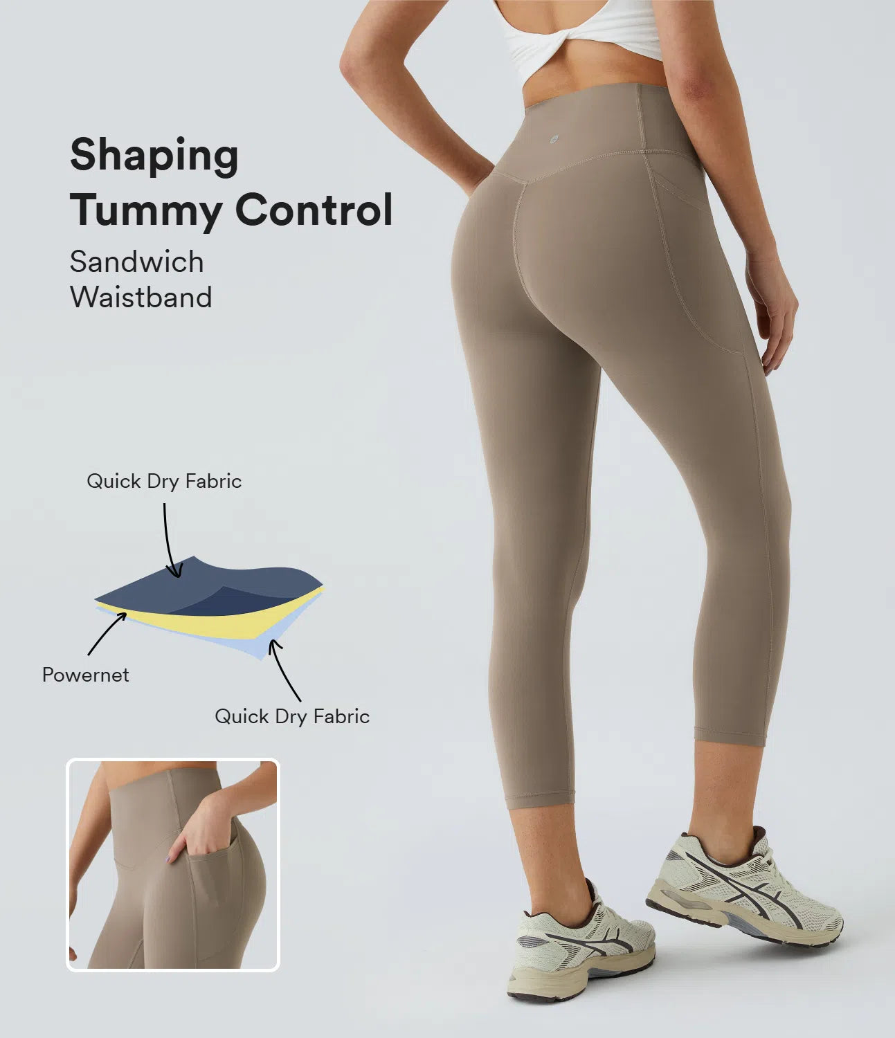 High Waisted Side Pocket Shaping Training Capri Leggings - PURE-YOGA